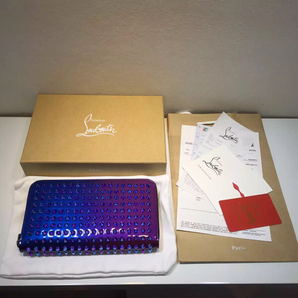 Christian Louboutin クリスチャン ルブタンコピー 15AW スタッズ長財布 ラウンドジップ SCARABE グラデーション ROSE-DIGIT/GD RED-BLUE
